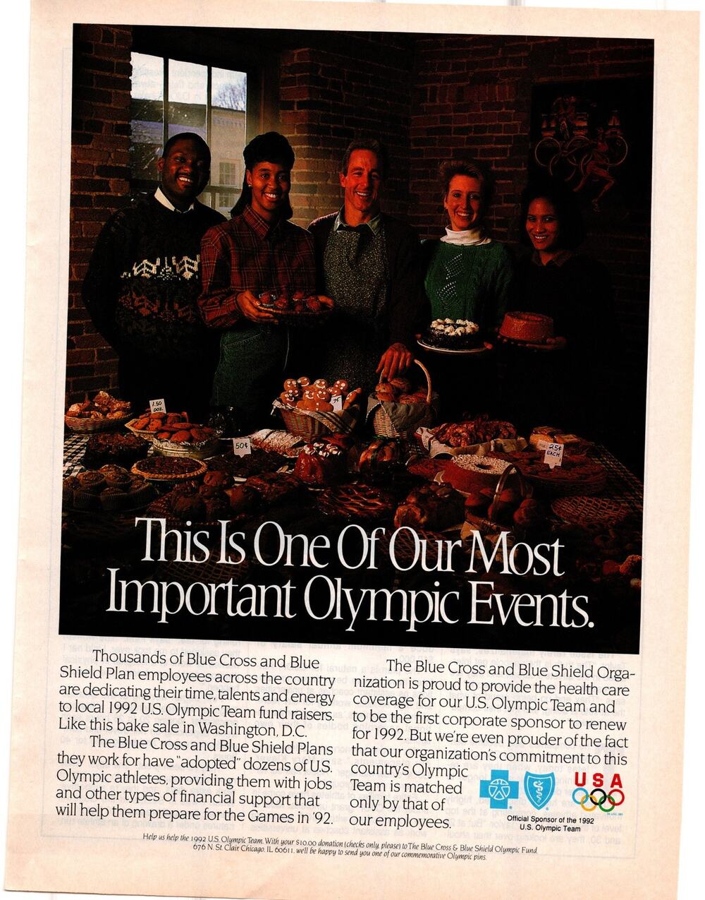 Vintage 1992 Blue Cross Blue Shield Advertisement Insurance Olympic Sponsor